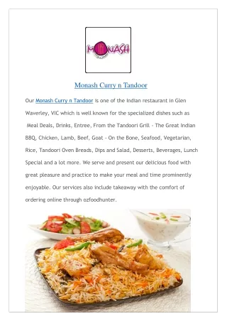 Monash Curry n Tandoor - Menu| Glen Waverley - Order Now!