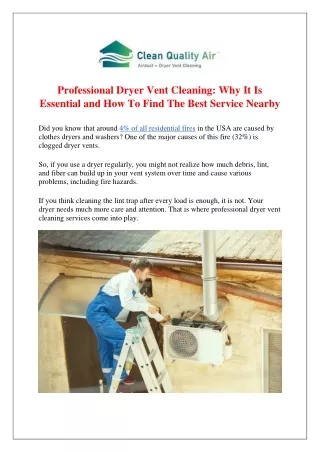 Professional Dryer Vent Cleaning Why It Is Essential and How To Find The Best Service Nearby