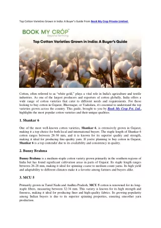 Top Cotton Varieties Grown in India: A Buyer’s Guide From Book My Crop Private L