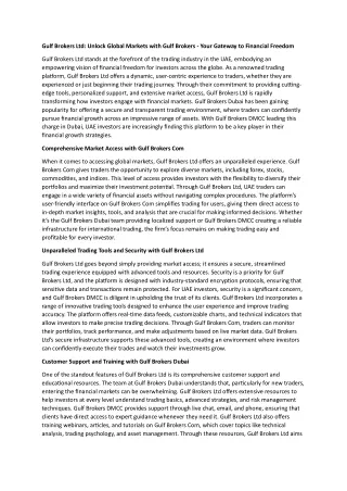 Gulf Brokers Ltd: Unleashing the Power of Global Trading in Dubai