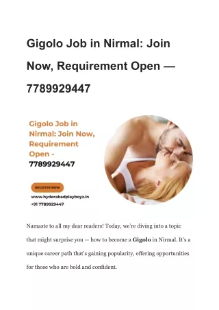 Gigolo Job in Nirmal_ Join Now, Requirement Open — 7789929447
