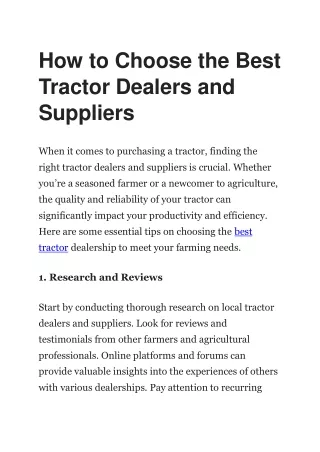 How to Choose the Best Tractor Dealers and Suppliers