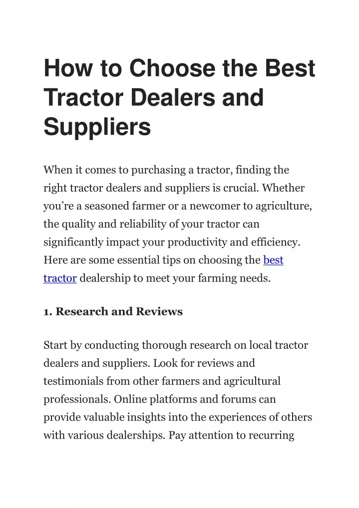 how to choose the best tractor dealers