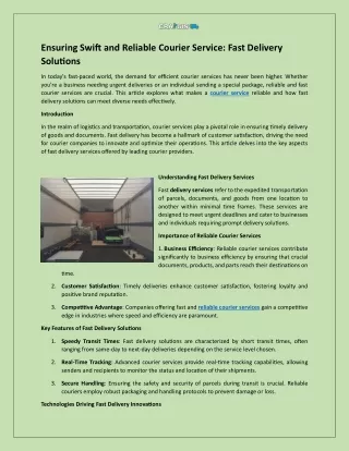 Ensuring Swift and Reliable Courier Service Fast Delivery Solutions