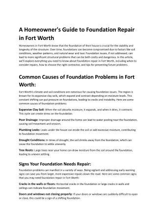 A Homeowners Guide to Foundation Repair in Fort Worth