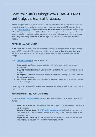 Boost Your Site’s Rankings Why a Free SEO Audit and Analysis is Essential for Success