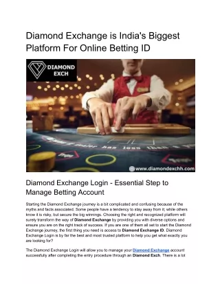 Diamond Exchange is India's Biggest Platform For Online Betting ID