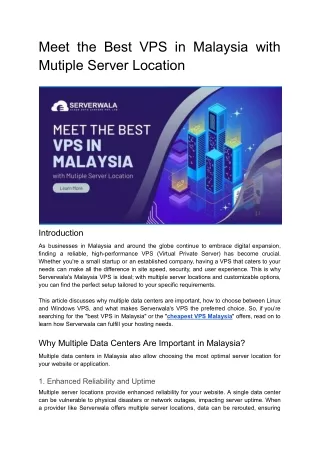 Meet the best VPS in Malaysia with Mutiple Server Location