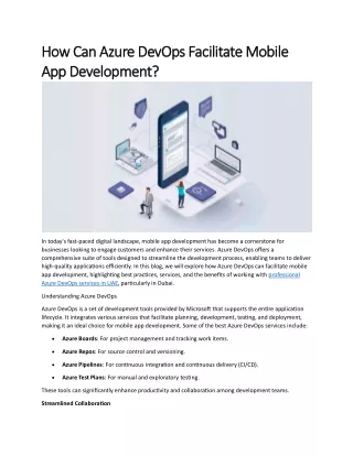 How Can Azure DevOps Facilitate Mobile App Development?