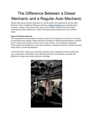 The Difference Between a Diesel Mechanic and a Regular Auto Mechanic