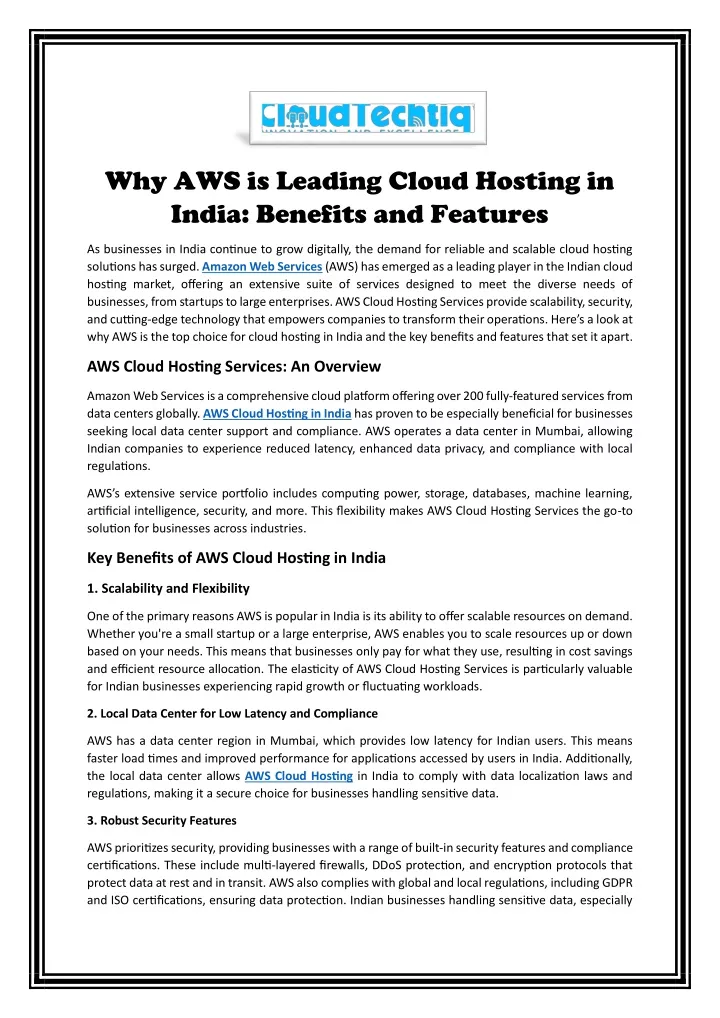 why aws is leading cloud hosting in india