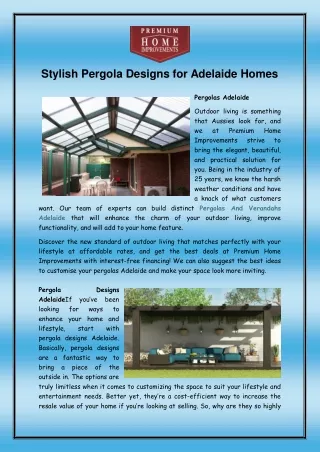 Stylish Pergola Designs for Adelaide Homes