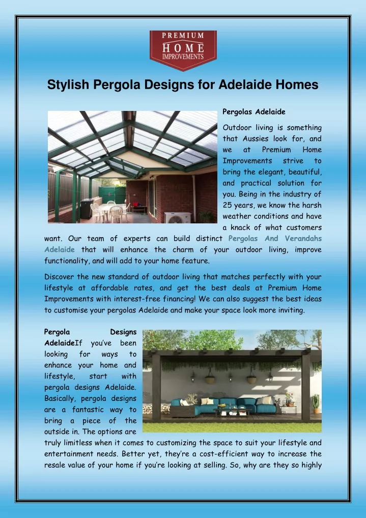 stylish pergola designs for adelaide homes