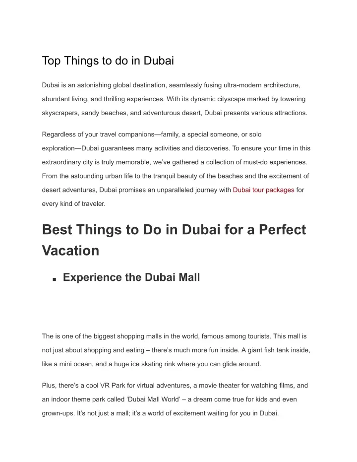 Ppt top things to do in dubai powerpoint presentation free download