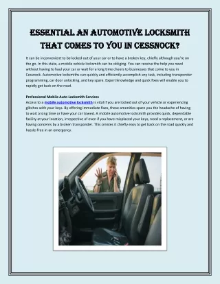 Essential an Automotive Locksmith That Comes to You in Cessnock