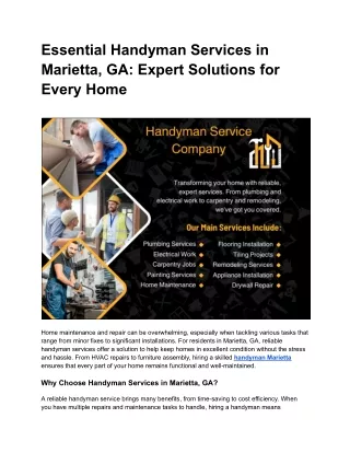 Dependable Handyman Services in Marietta, GA for All Your Home Needs