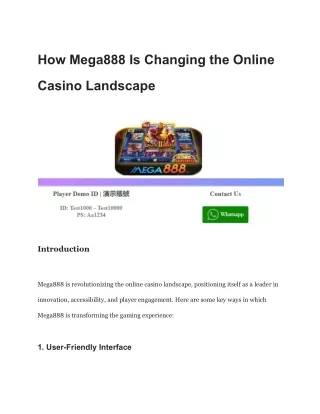 How Mega888 Is Changing the Online Casino Landscape