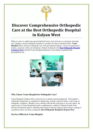 Best Orthopedic Hospital in Kalyan West – Excellence in Bone & Joint Treatments