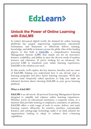 Unlock the Power of Online Learning with EdzLMS