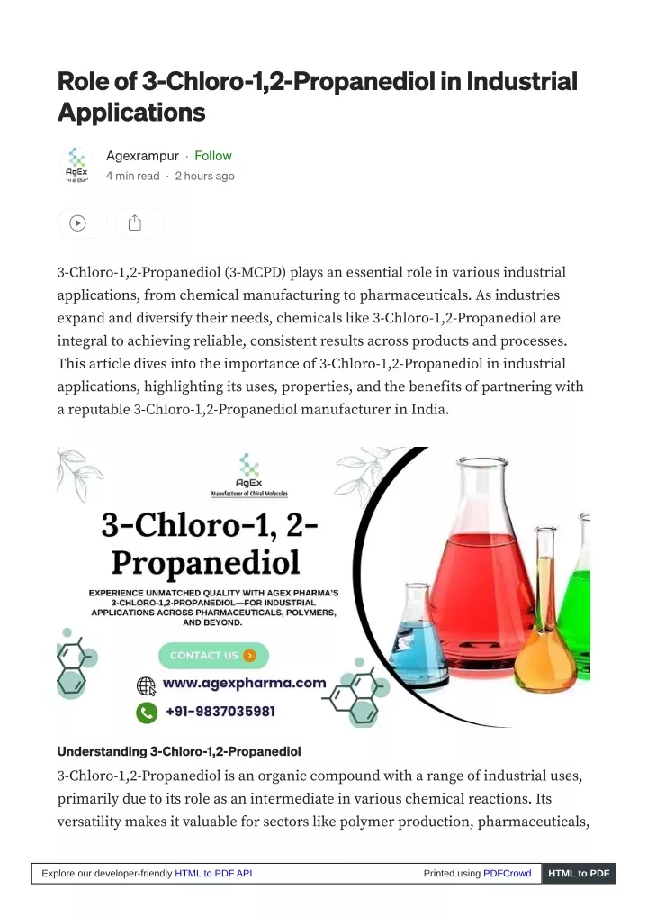 role of 3 chloro 1 2 propanediol in industrial