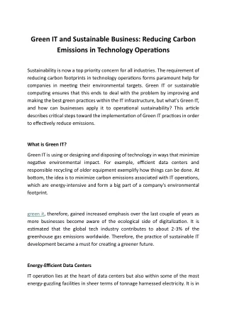 Green IT and Sustainable Business