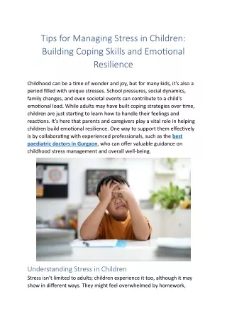 Tips for Managing Stress in Children: Building Coping Skills