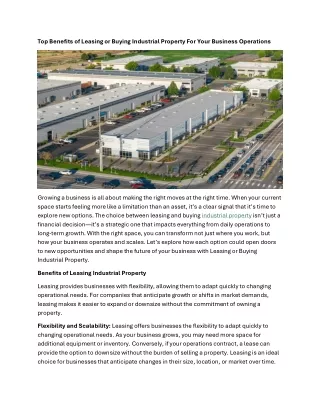 Top Benefits of Leasing or Buying Industrial Property For Your Business Operations