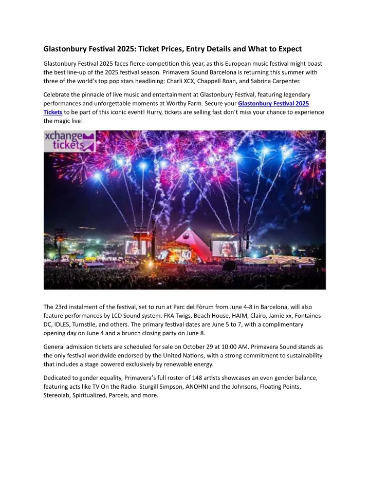 PPT Glastonbury Festival 2025 Ticket Prices, Entry Details and What