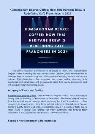 Kumbakonam Degree Coffee_ How This Heritage Brew is Redefining Café Franchises in 2024