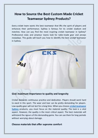 How to Source the Best Custom Made Cricket Teamwear Sydney Products?