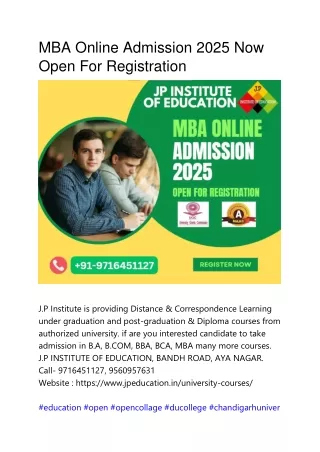 MBA Online Admission 2025 Now Open For Registration