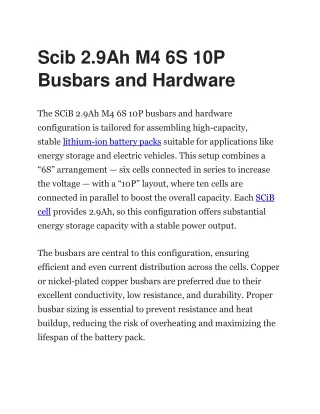 Scib 2.9Ah M4 6S 10P Busbars and Hardware