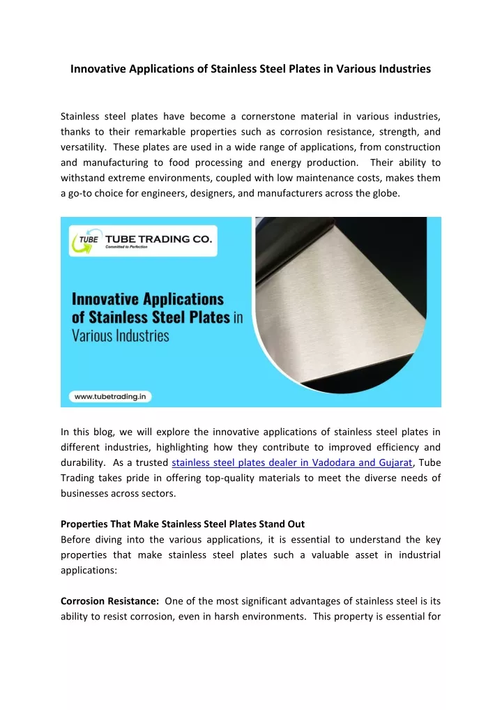 innovative applications of stainless steel plates