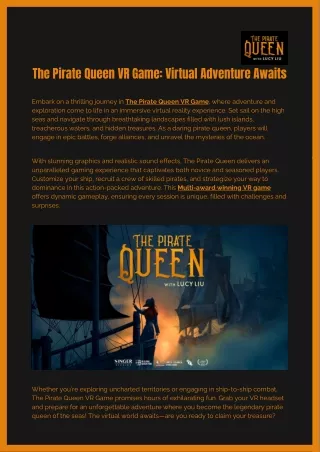 The Pirate Queen VR Game Virtual Adventure Awaits