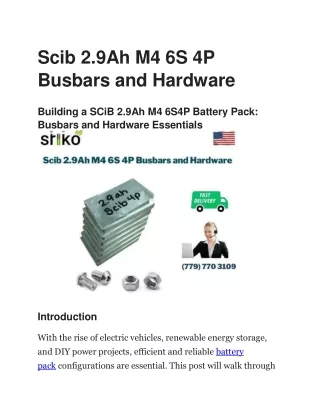 Scib 2.9Ah M4 6S 4P Busbars and Hardware