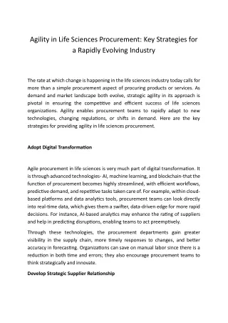 Agility in Life Sciences Procurement