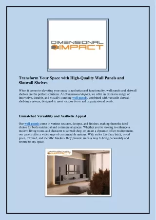 Transform Your Space with High-Quality Wall Panels and Slatwall Shelves