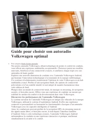 Guide complet : Choisir l'autoradio Volkswagen optimal