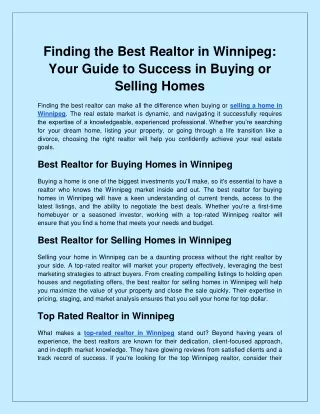 Finding the Best Realtor in Winnipeg_ Your Guide to Success in Buying or Selling Homes