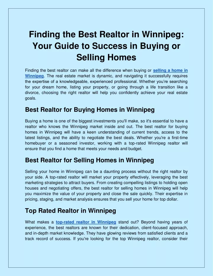 finding the best realtor in winnipeg your guide