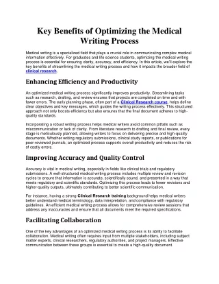 Key Benefits of Optimizing the Medical Writing Process