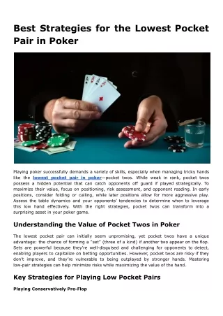 Best Strategies for the Lowest Pocket Pair in Poker