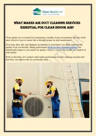 What Makes Air Duct Cleaning Services Essential for Clean Indoor Air?