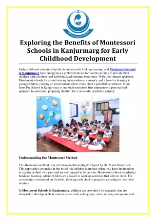 Find Leading Montessori Schools in Kanjurmarg for Early Childhood Growth