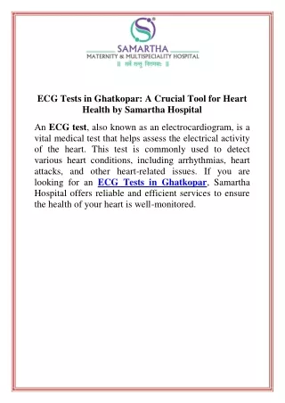 ECG Tests in Ghatkopar A Crucial Tool for Heart Health by Samartha Hospital