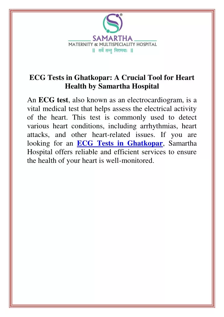 ecg tests in ghatkopar a crucial tool for heart