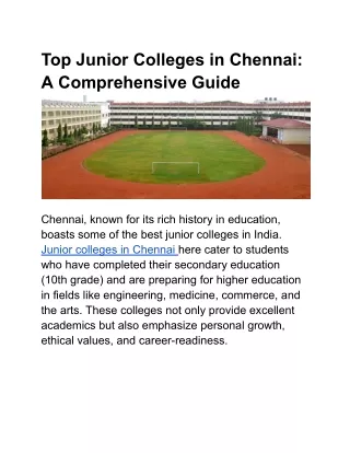 top junior colleges in chennai a comprehensive