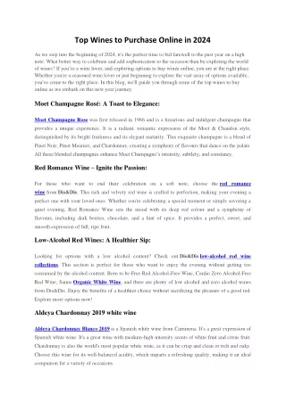 Top Wines to Purchase Online in 2024