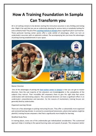 How A Training Foundation In Sampla Can Transform you