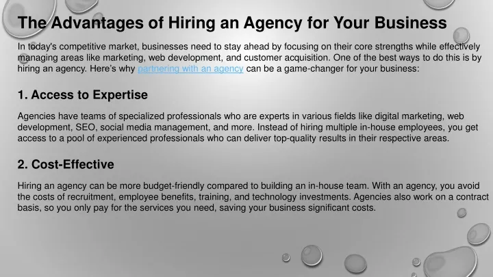 the advantages of hiring an agency for your